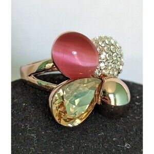 Rose Gold Pink Faceted Rhinestone Statement Size 7